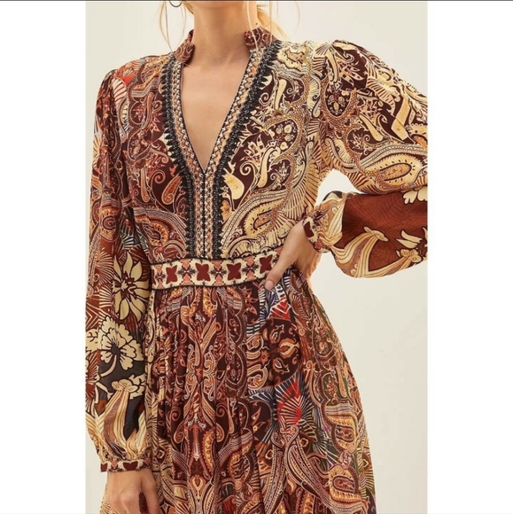NEW Anthropologie Bhanuni by Jyoti Abstract Print Boho Sequin V Neck Dress 2 - Picture 9 of 16